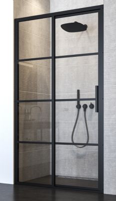 IMPEY SOHO BLACK WETROOM SCREEN 1200mm L/H SOFT CLOSE SLIDING DOOR, AH24SL01-120-LEFT
